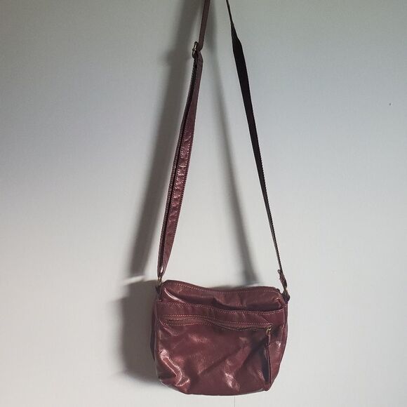 GAL Small Dark Red Purse Soft Faux Leather Adustable Strap Multiple Pockets - Picture 2 of 11